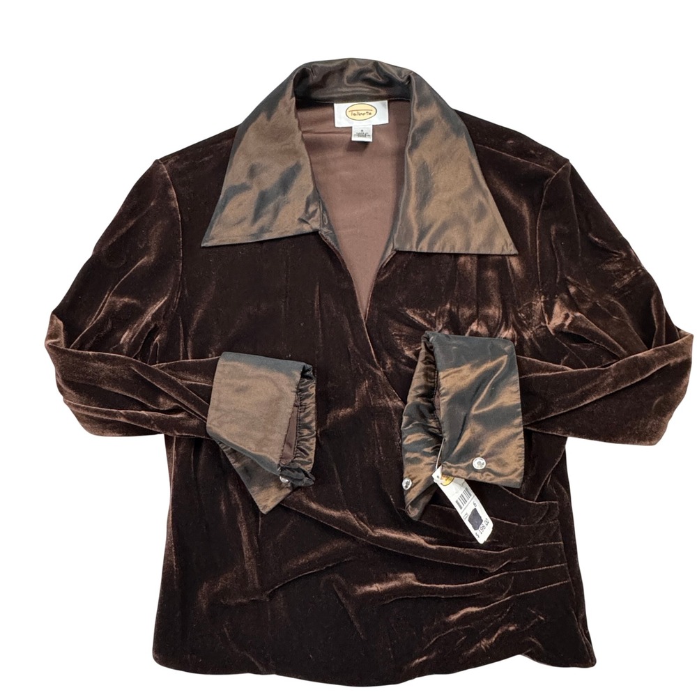 NWT Talbots Womens Brown‎ Velvet Wrap Blouse Shirt Top Size 6 Beautiful!